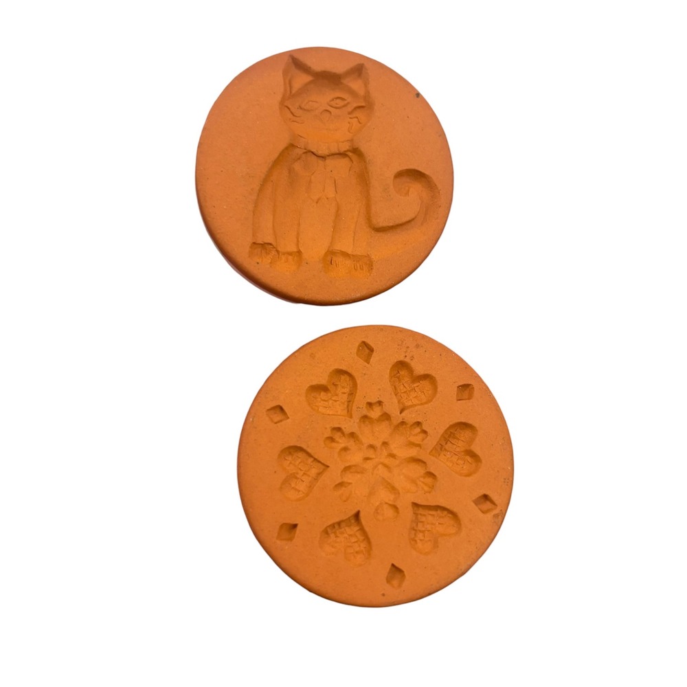 Rycraft Cookie Stamps Set of 2 Cat and Snowflake Heart Terracotta Glazed Handles